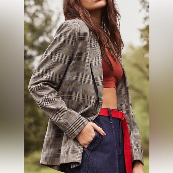 New Urban Outfitters $99 Plaid Double Breasted Red Blk Check Blazer Small NWT - Picture 4 of 15